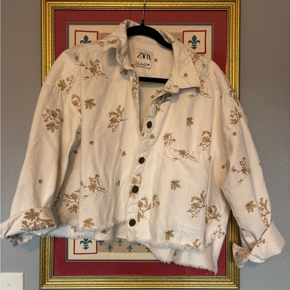 Zara Women's White Floral Jacket L